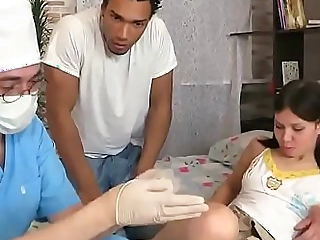 Medic gazes hymen examination and virgin girl screwing