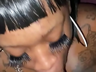 Ghetto thot eating a cockmeat sandwich with extra cum sauce