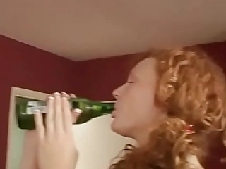 Red-haired bitch polishes her ass with a beer repress and smallish with her youthfull friends