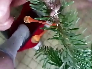 double injections of Christmas tree decorations in dick with cumshot