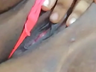 Thick, Shaved and clean African BBW Pussy in a red thong