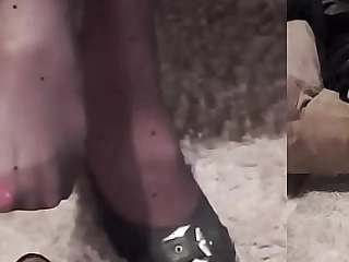 Sexy soft dangling shoeplay stocking plus black heels