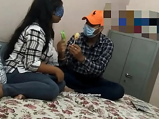 Horny girl takes a dick and a lolipop in her dirty mouth to hand the same time