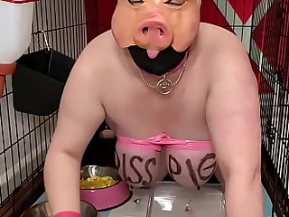 Fuckpig porn justafilthycunt demeaning degradation pig peeing caged piss drinking and eating from bowls