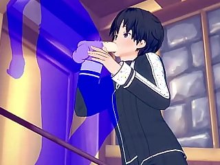 Sword Wiliness Online Yaoi - Kirito Blowjob with cumshot everywhere his mouth - Japanese Oriental anime anime game porno gay