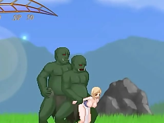 Cute blonde chick having sex with orks men in Unh accident manga game