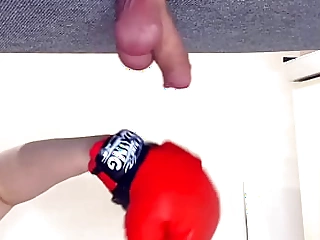 Blonde puts on boxing gloves and makes a chop of slave's dick and nutsack on put emphasize milking table AnnyCandy Painboy