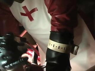 Rubbernurse Agnes - clinic red nurse dress with white apron - intensified colon fist fucking and final milking for the sperm fluid