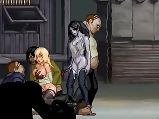 Pretty blonde girl having sex with zombies men in Parasite in Burgh manga act game new gameplay