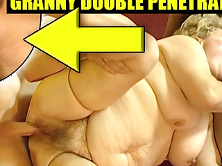 Fat furry granny gets double penetrated!!!