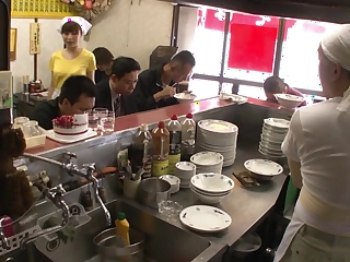 Caboose maid in Asia Shop gets nailed hard by every stud in the Shop