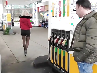 German light-haired teenager bitch actors up at gas station and fuck