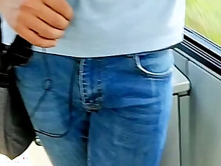 Gay sexy bulge fat cock in public eject