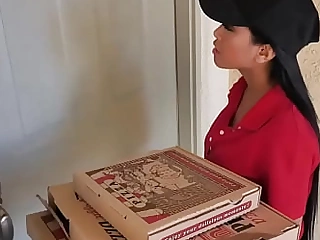 Two horny teenagers ordered some pizza and fucked this sexy asian delivery girl.