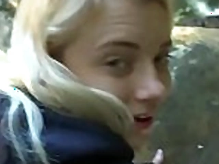 Blonde teen gets fucked and sucks cock in a woods (Riley Star)
