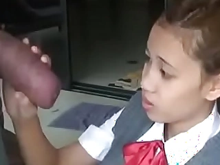 Asian schoolgirl opens in all directions roughly suck huge cock